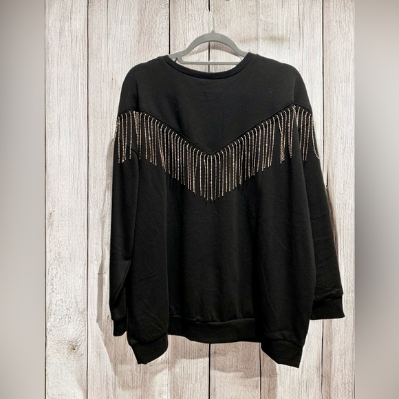 TORRID Drop Shoulder Rhinestone Fringe Sweatshirt - Picture 2 of 4